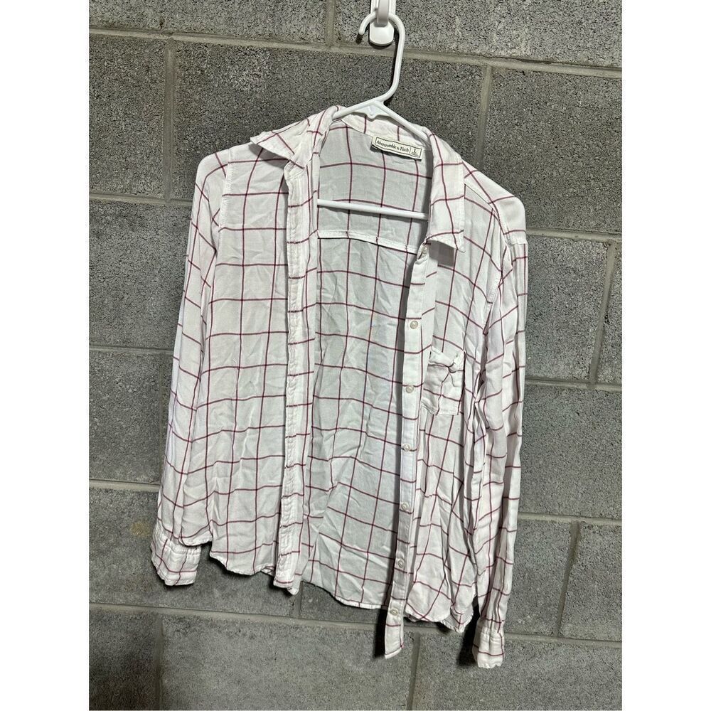 Abercrombie & Fitch White Strips Long Sleeve Collared T Shirt White Large